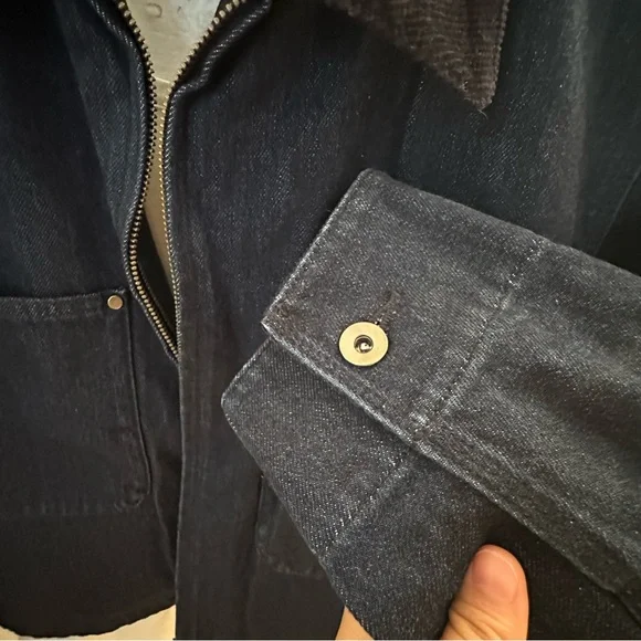 Uniqlo Women Navy Boyfriend Denim Jacket with Black Corduroy Collar Like New - Picture 7 of 7